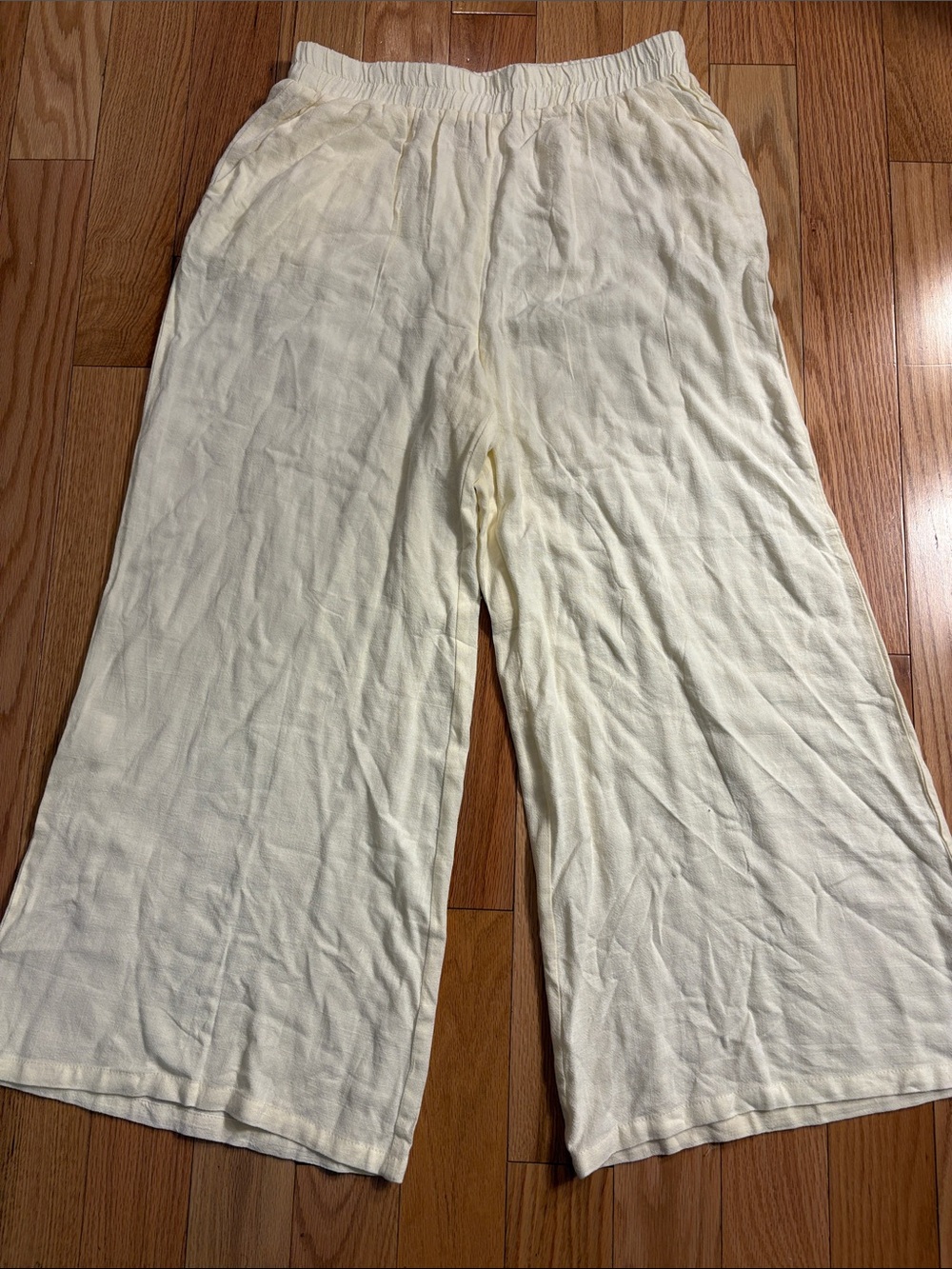 Linen Blend Wide-Leg Comfy Pants in Cream